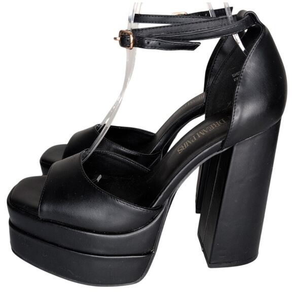 Y2K Chunky Peep Toe Platform Heels Women 7.5 Faux Leather Party Night Out Club - Picture 2 of 7